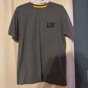 Caterpillar Charcoal Gray Short Sleeve Logo Tee with Yellow Neck Detail